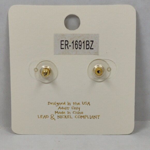 Four-Leaf Clover Stud Earrings Iridescent Rhinestone Gradient Bronze Tone Metal - Picture 8 of 9